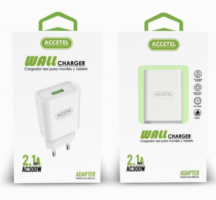 Cargador móvil USB 2.1A blanco Accetel. Mod. AC300-16065.jpg