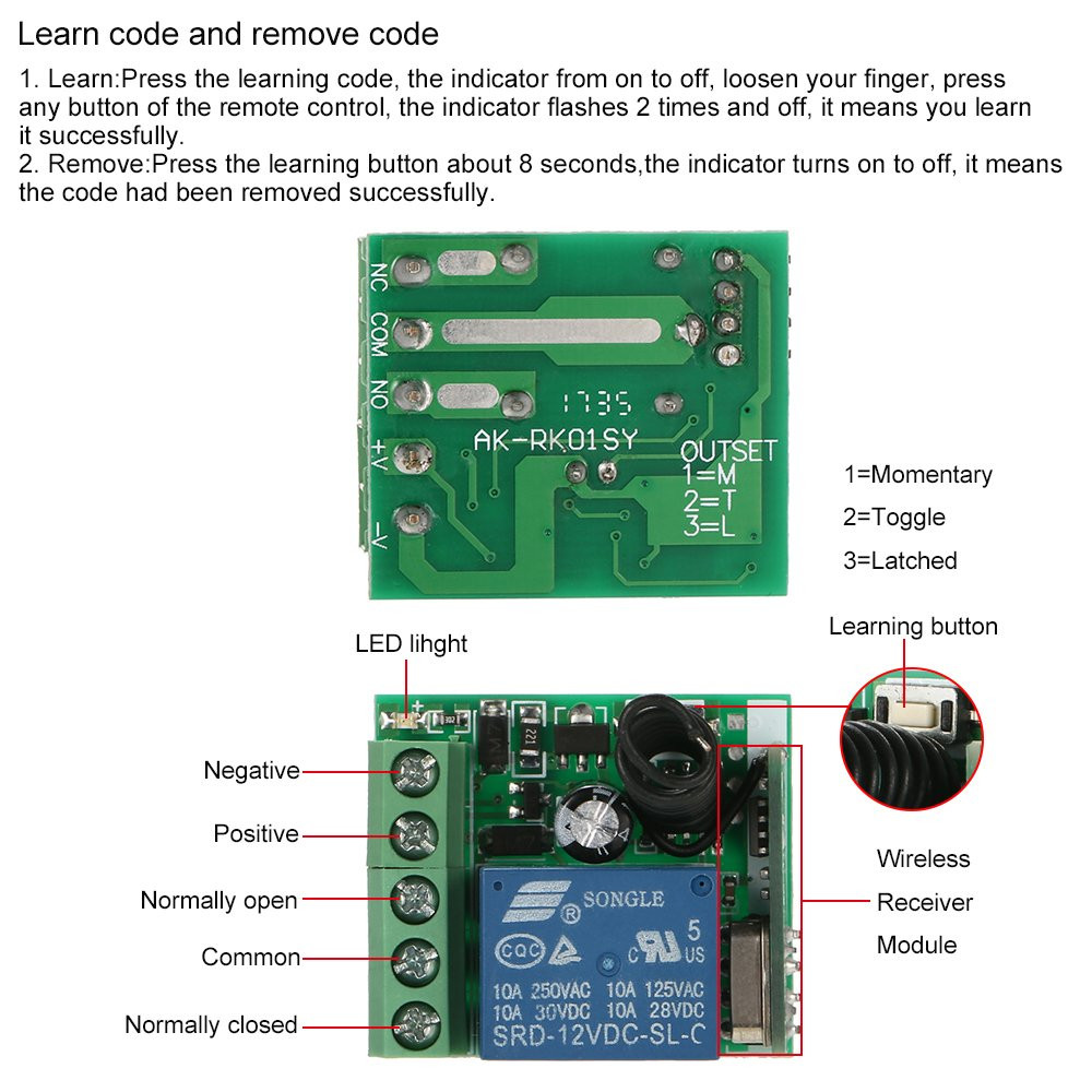 Receptor + 2 emisores 12V inalámbrico 433MHz. Mod. AK-RK01SY-12449.jpg