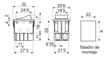 Interruptor bipolar pulsador 16A/250V Faston Color negro. Electro DH Mod. 11.405.P/N-1493.jpg