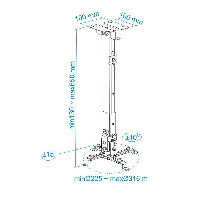 Soporte techo video proyector extensible 13 a 65 cm. Mod. PJ2012T-S-12804.jpg