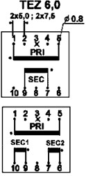 Transformador encapsulado 400VAC a 2X12VAC 6VA 2X0.25A PCB. Mod. TEZ6/D400/12-12V-15467.jpg