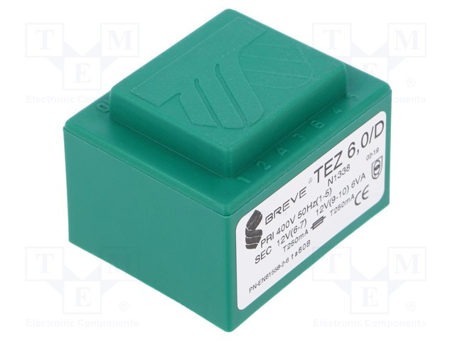 Transformador encapsulado 400VAC a 2X12VAC 6VA 2X0.25A PCB. Mod. TEZ6/D400/12-12V-15469.jpg