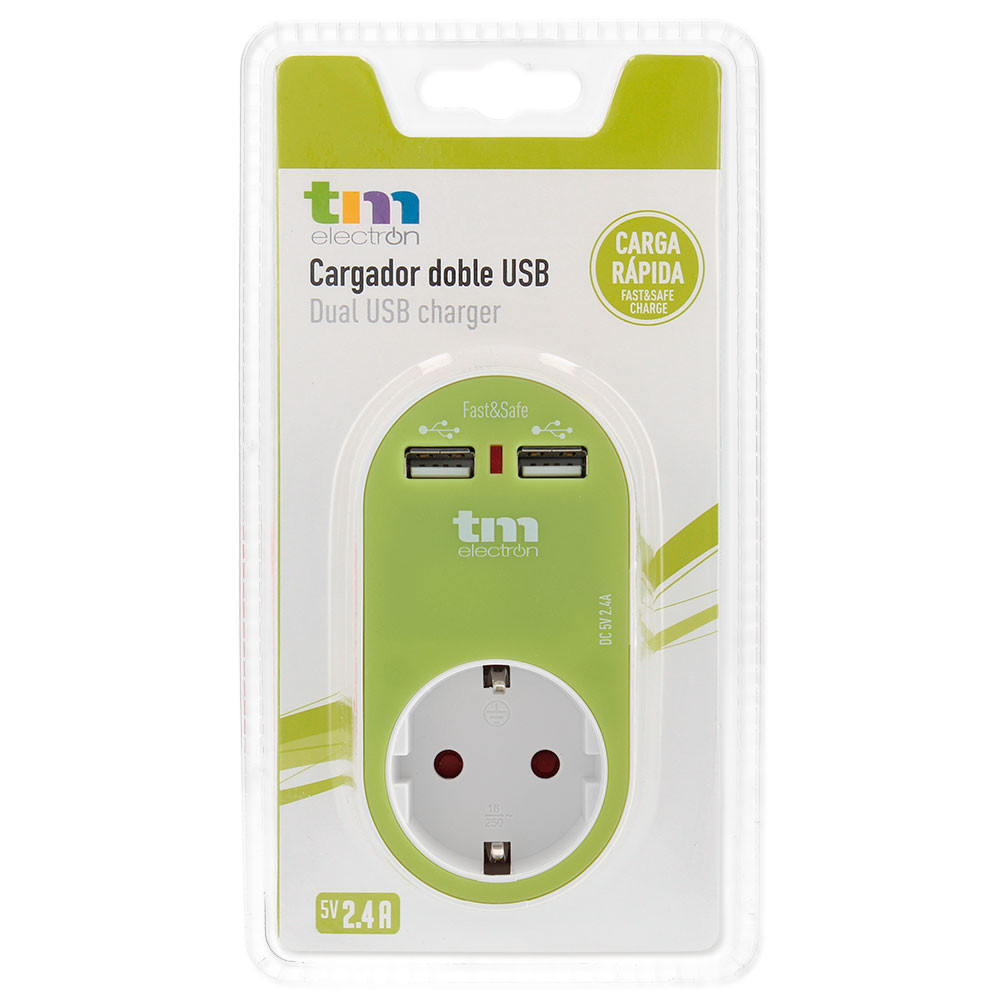 Cargador doble USB 2.4A + schuko verde. Mod. TMUAD114G-9635.jpg