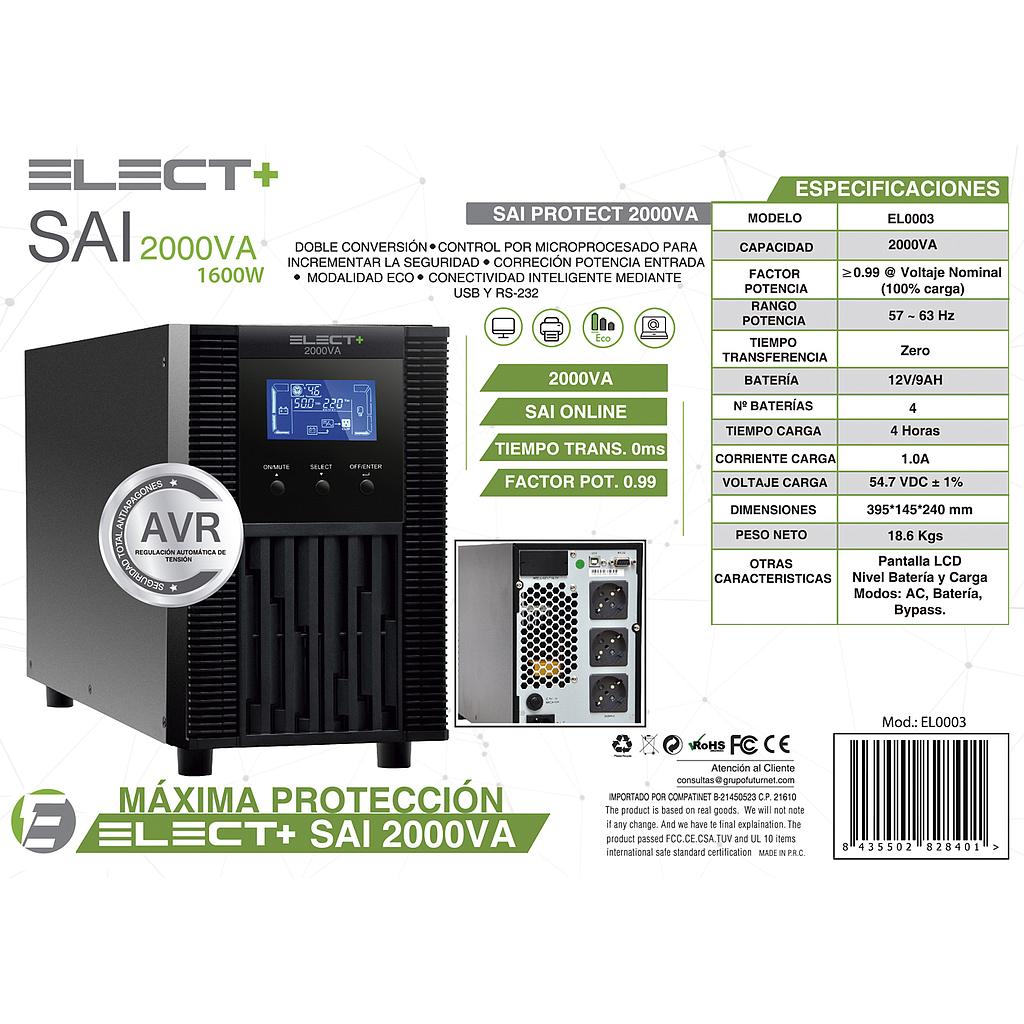 SAI Protect Online 2000VA Elect +. Mod. EL0003