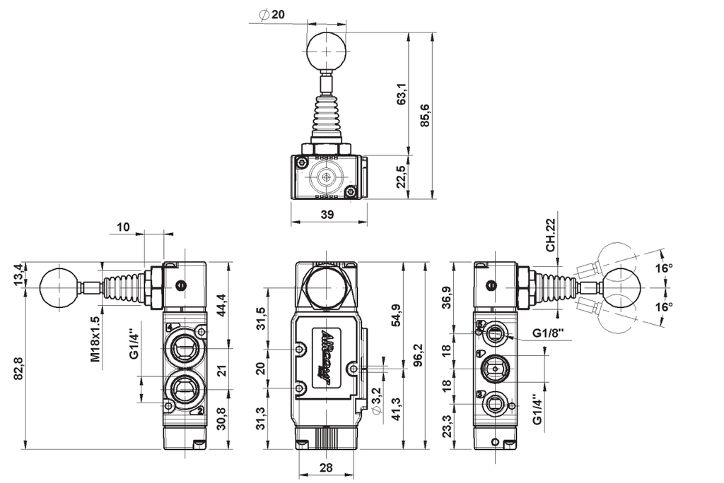 Válvula VRM 1/4 5/3 C.C. leva 90º. Mod. VRM1/4-226L9STCCP-16620.jpg