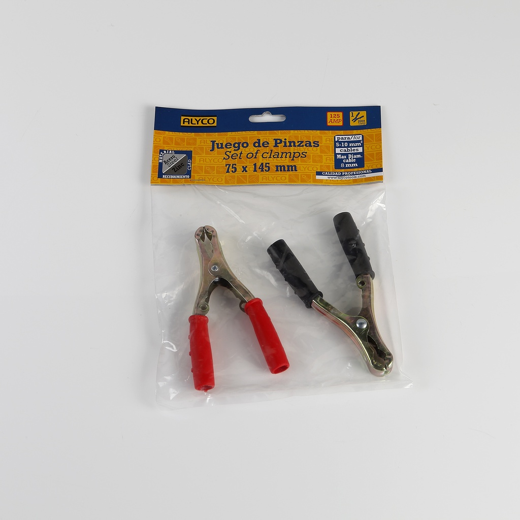 Juego de dos pinzas para batería de Acero-Zinc 125 A 145X75 Mm Alyco. Mod. 199367