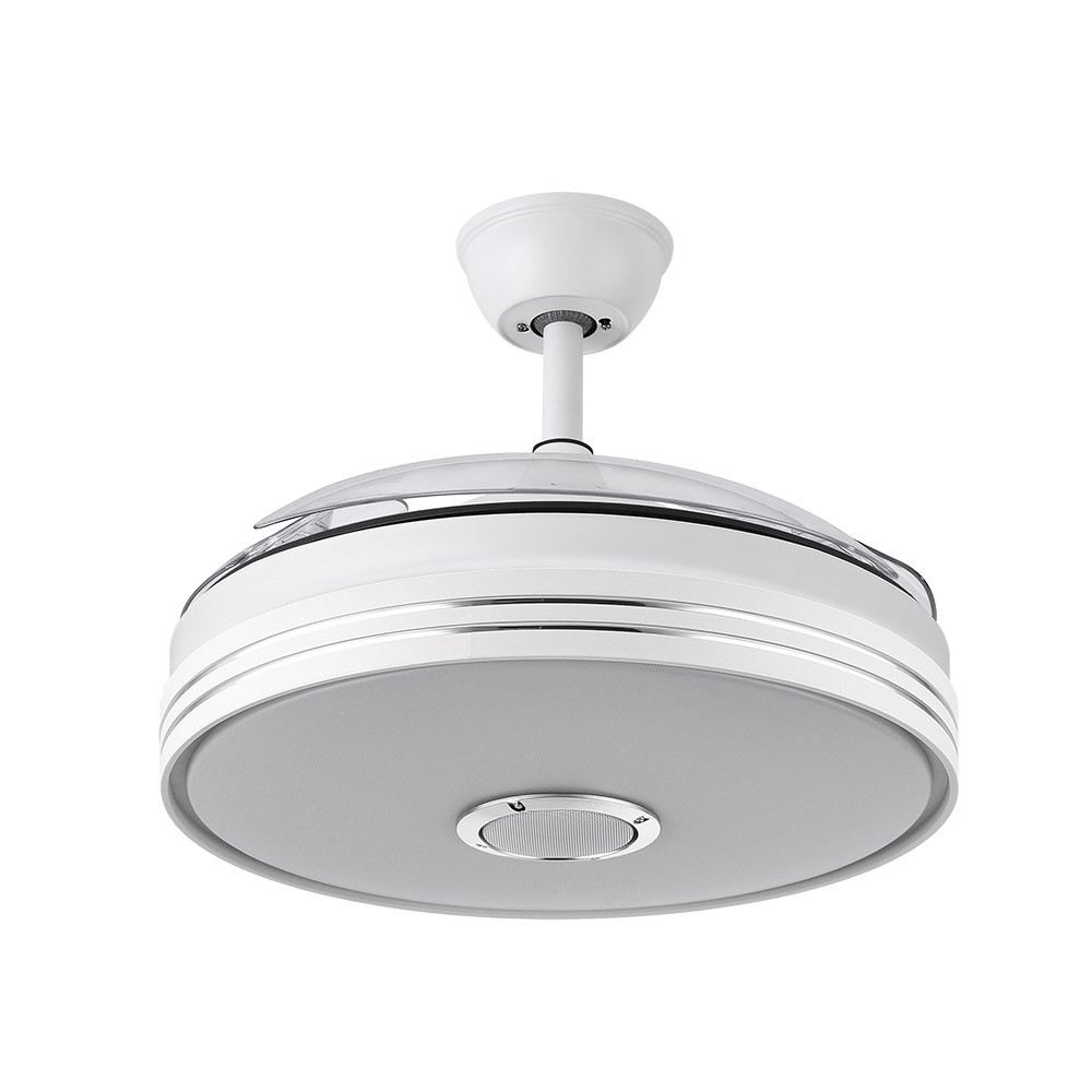 Ventilador de techo aspas retráctil 72W motor DC CCT Bluetooth Matanuska blanco. Mod. 142791401