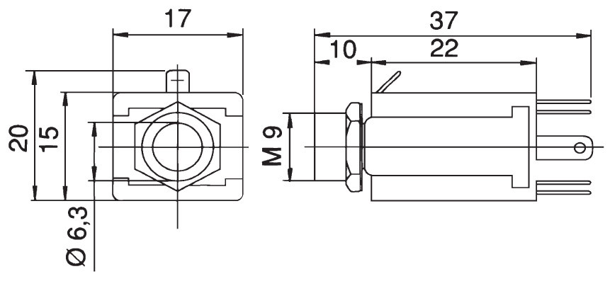 Adaptador Base chasis Jack Ø 6,3 mm. con tuerca. Estéreo. 8 Terminales. Mod. 0250-1301.jpg