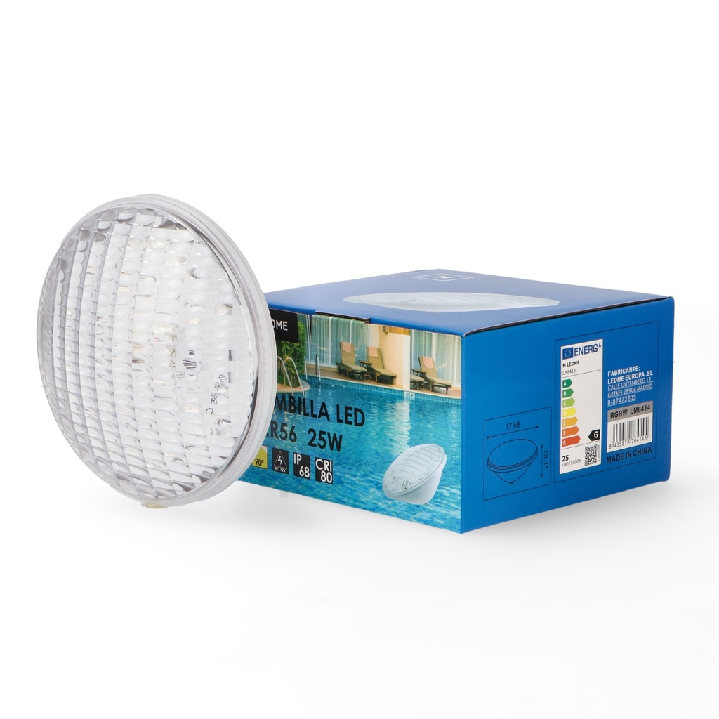 Bombilla Led Par56 25W Ip68 Rgbw de Dos Cables Para Piscina. Mod. LM6414