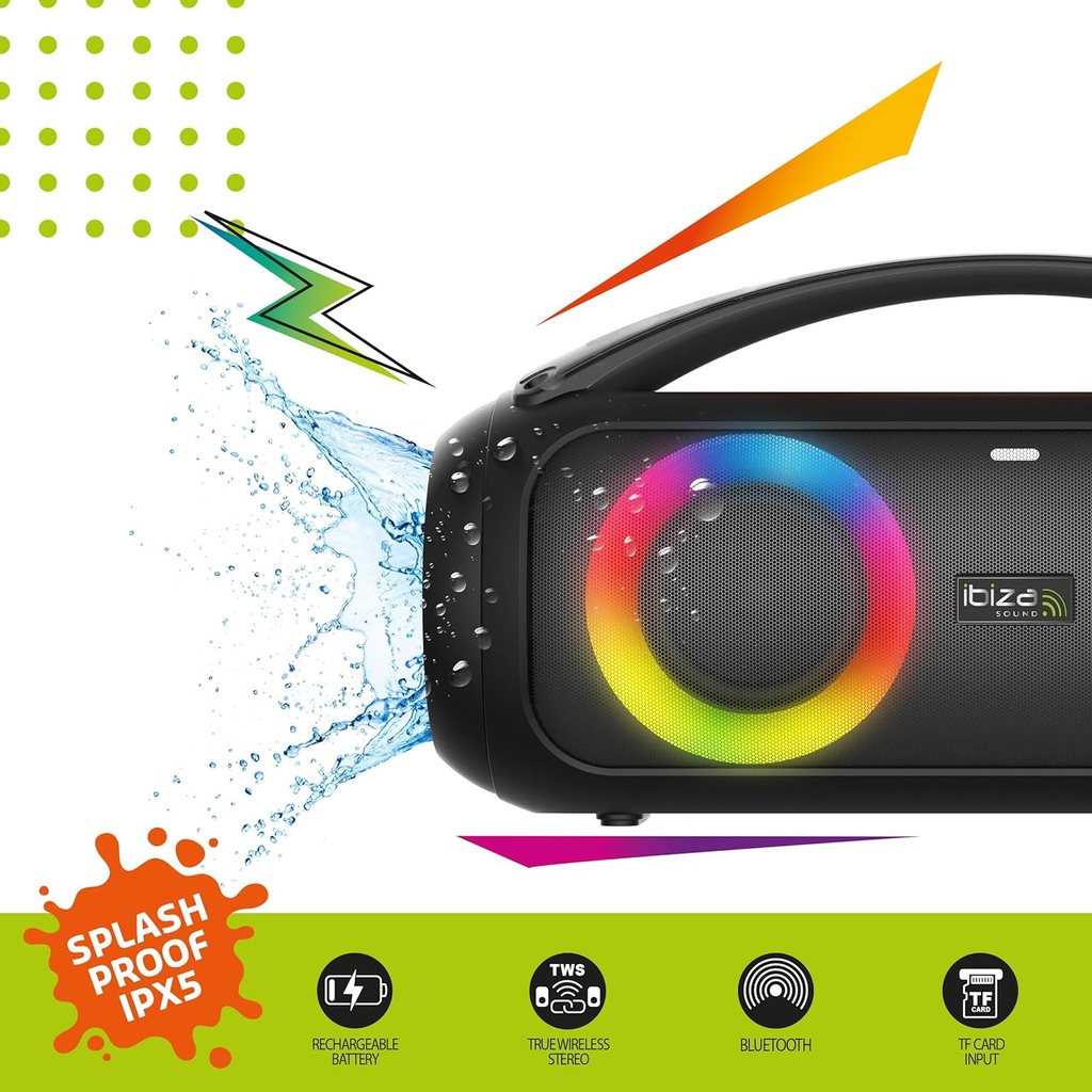 Altavoz portátil bluetooth FM 100W, IPX5 Ibiza Sound. Mod. CORSICA
