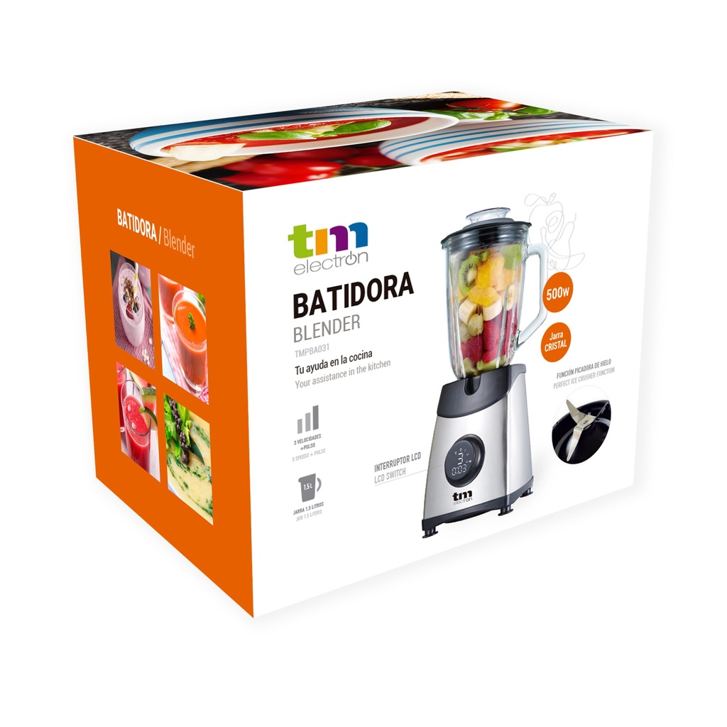 Batidora de vaso de cristal 500W TM Electron. Mod. TMPBA031