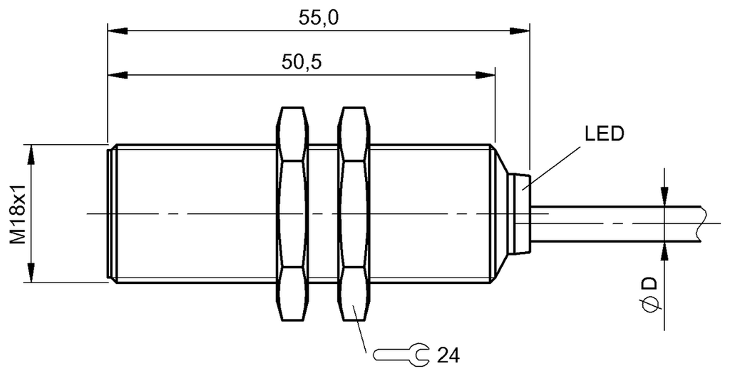 Sensor inductivo NPN NO M18 c/cable Balluff. Mod. BES007E
