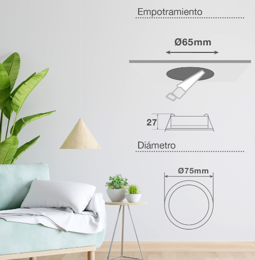 Aro redondo empotrable compacto LED Lumati CCT. Mod. 200400012