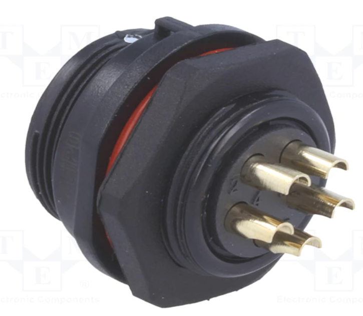 Conector hembra chasis 5 pin 30A IP68 soldar. Mod. SP2112/S5