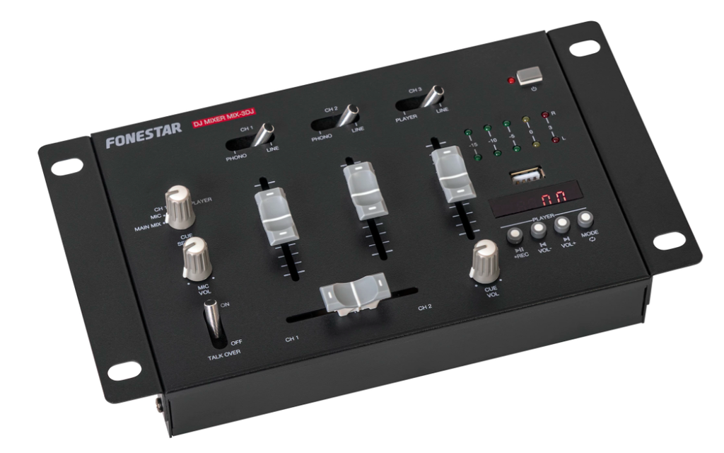Mesa de mezclas 3 canales estéreo y 1 micro BT Fonestar. Mod. MIX-3DJ