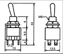 Conmutador bipolar con retorno ON-(ON) 12mm 2A 250V. Mod. 2557