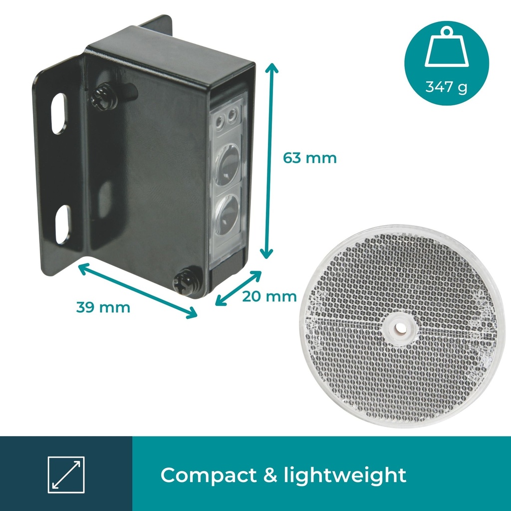 Sensor fotocélula completa c/espejo 10m IP44 12-250VAC/DC. Mod. PEM10D