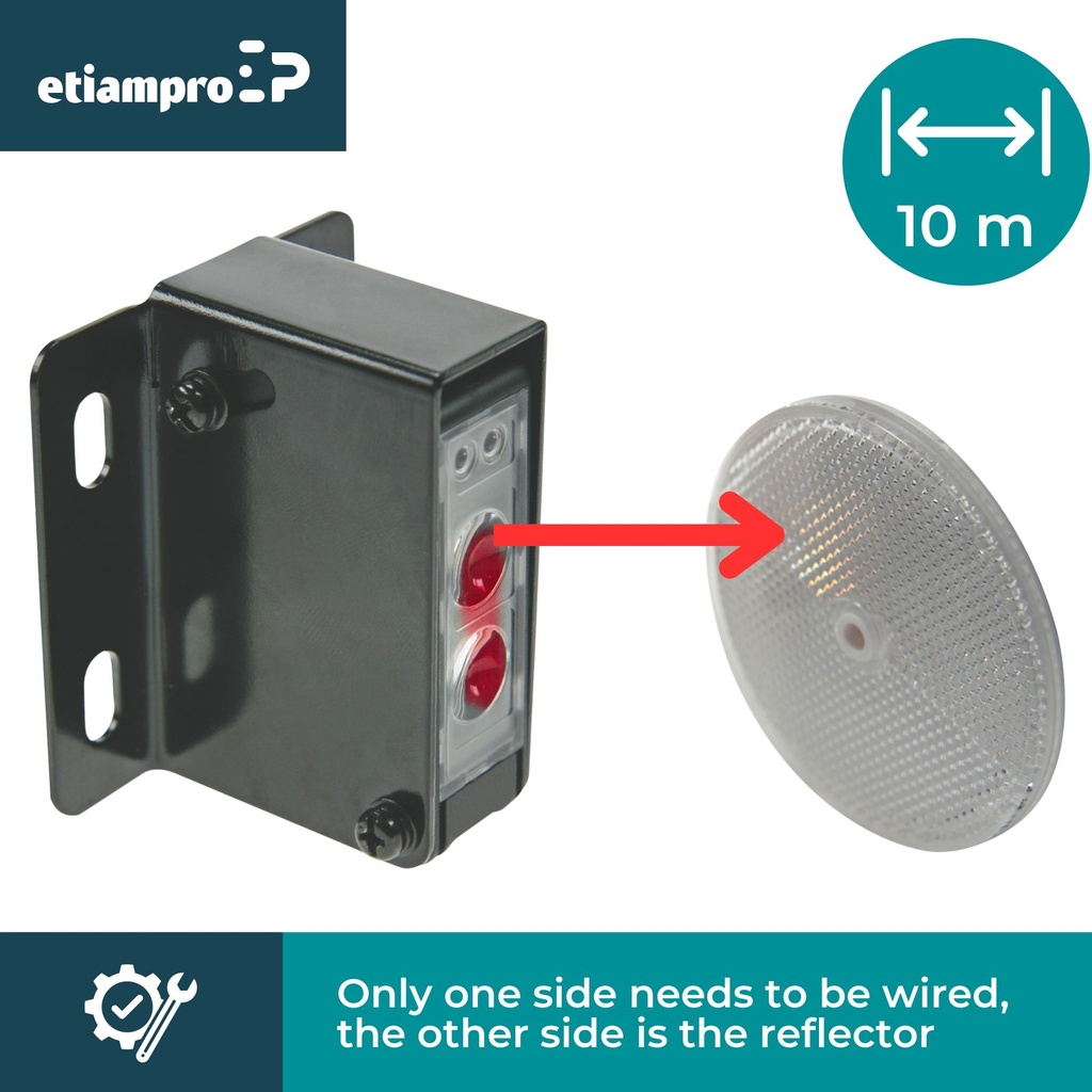Sensor fotocélula completa c/espejo 10m IP44 12-250VAC/DC. Mod. PEM10D