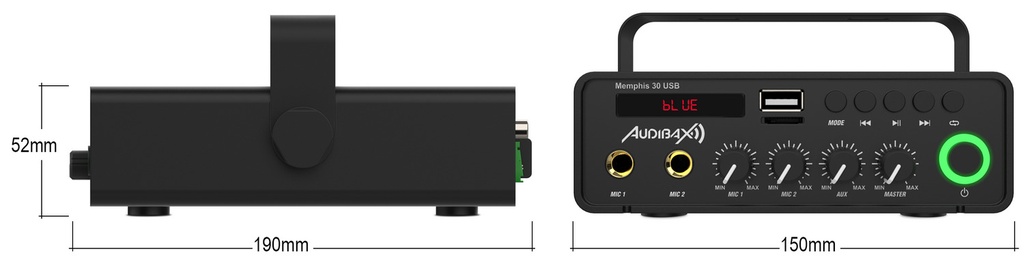 Amplificador Bluetooth USB FM 30W Audibax. Mod. MEMPHIS 30 USB