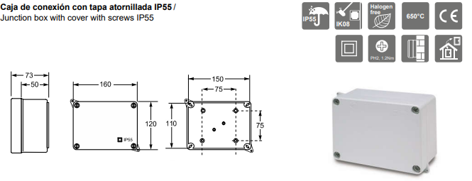 Caja estanca sin conos 110x150x63 Famatel. Mod. 3072