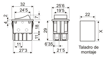 Interruptor basculante 3 posiciones 10A  250V ON-OFF-ON negro. Mod. 11405ITPR