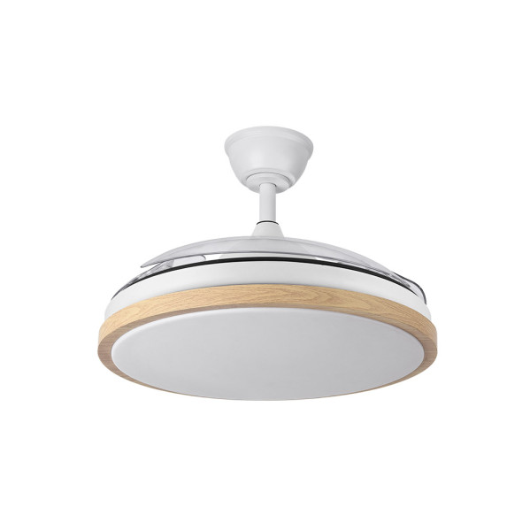 Ventilador de techo aspas retráctil 72W blanco/haya motor DC CCT EVROS. Mod. 197091368
