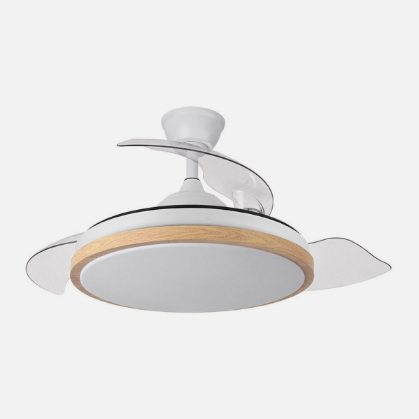 Ventilador de techo aspas retráctil 72W blanco/haya motor DC CCT EVROS. Mod. 197091368