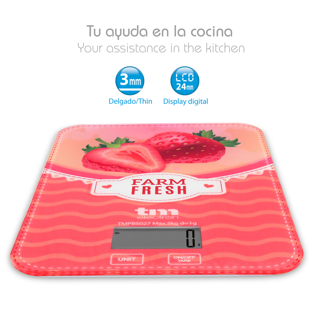 Báscula de cocina fresas 5kg. Mod. TMPBS027