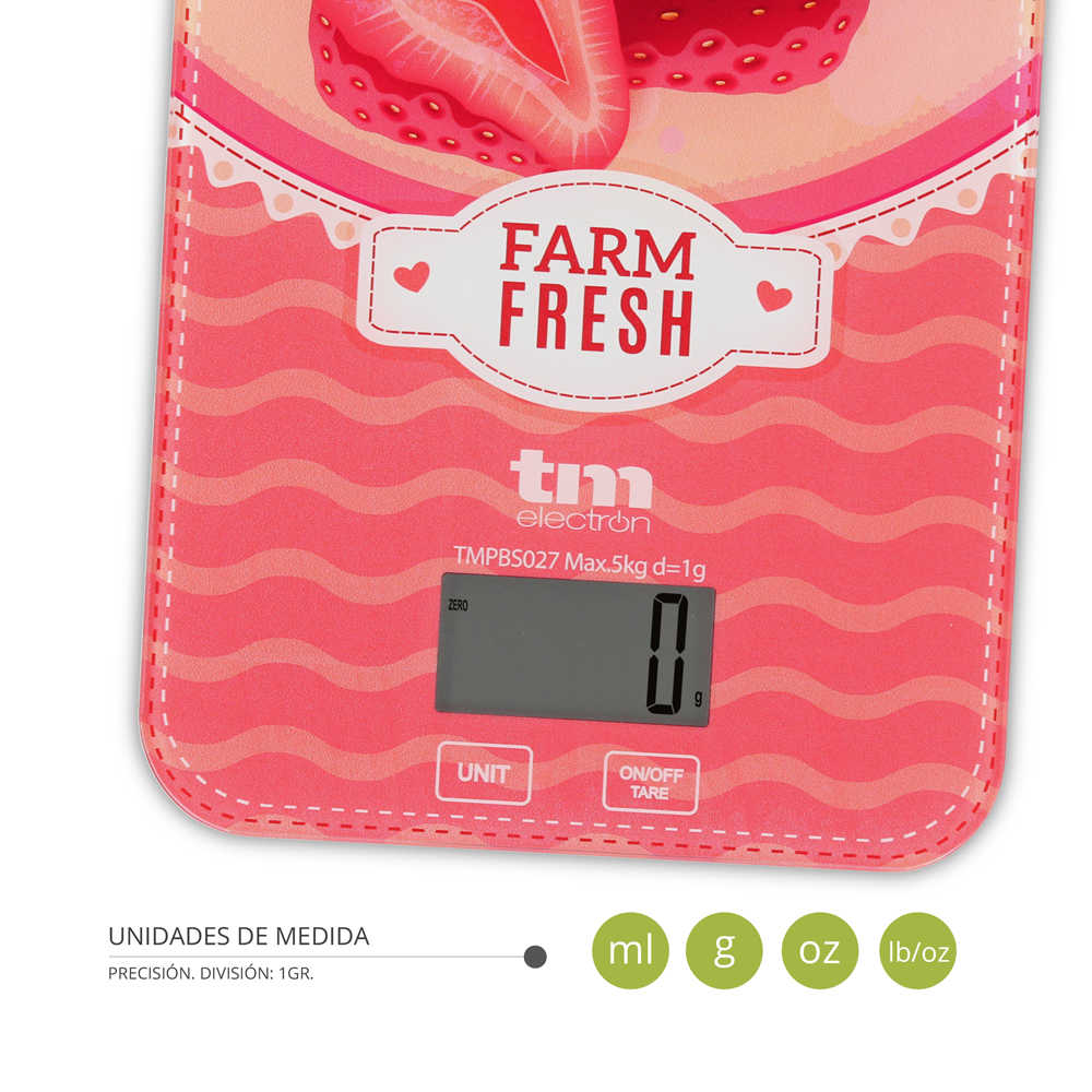 Báscula de cocina fresas 5kg. Mod. TMPBS027