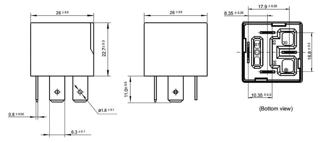 Relé electromagnético 12VCC 40A biestable 25Ω. Mod. HFV15-L/12-H1STJ
