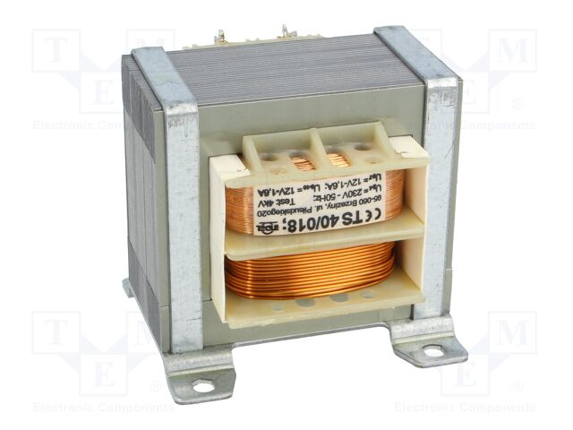Transformador 40VA 230VCA a 2x12V 2x1,6A. Mod. TS40/018