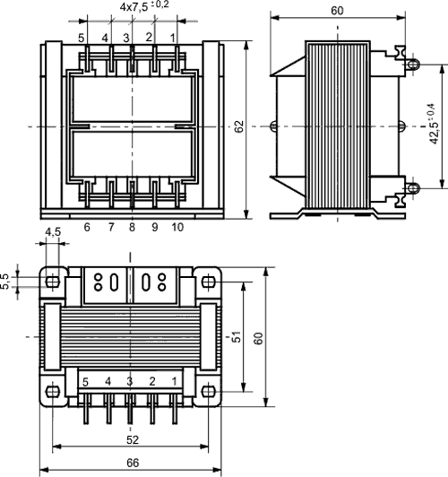 Transformador 40VA 230VCA a 2x12V 2x1,6A. Mod. TS40/018
