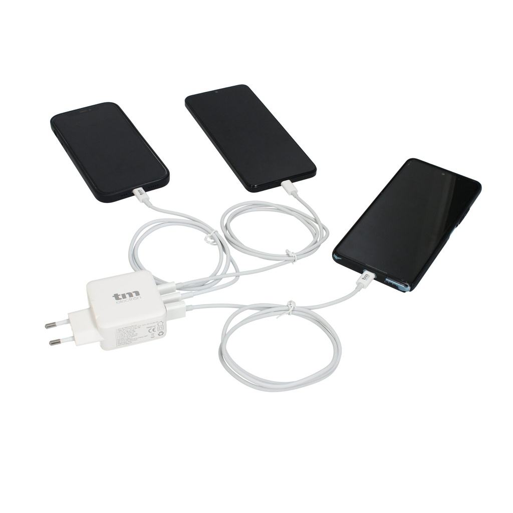 Cargador de pared USB Gan 65W con 1 USB A y 2 USB C TM Electron. Mod. TMUAD165