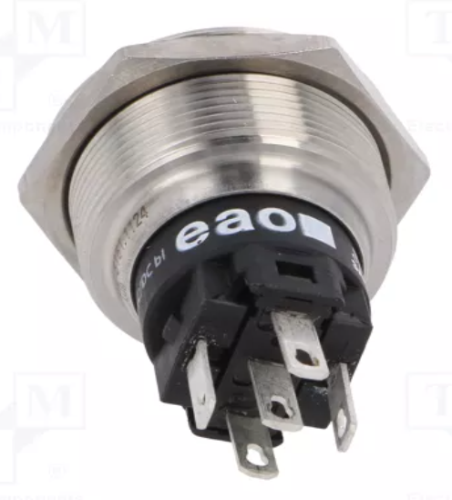 Pulsador antivandálico 240V 3A luz azul 24VDC EAO. Mod. 82-6151.1124