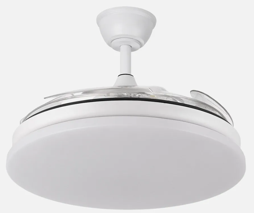 Ventilador de techo aspas retráctil 59W motor DC CCT Tridente blanco. Mod. 236391301