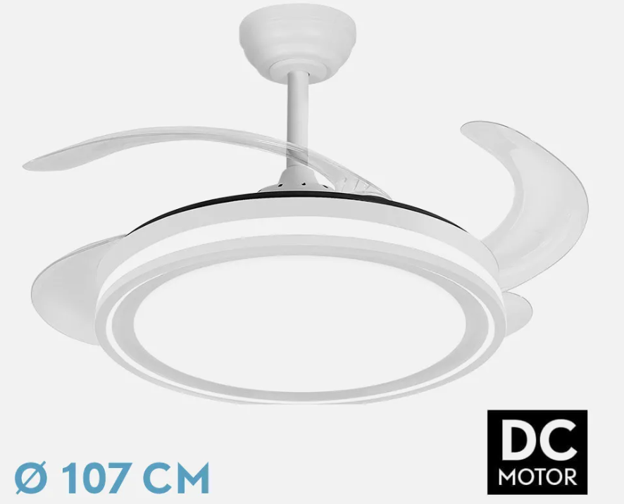 Ventilador de techo aspas retráctil 59W motor DC CCT Bandido blanco. Mod. 235791401