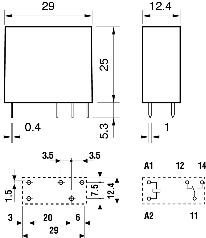 Relé standard 24Vca 1Cto. 10A Finder. Mod. 40.31.8.024.0000