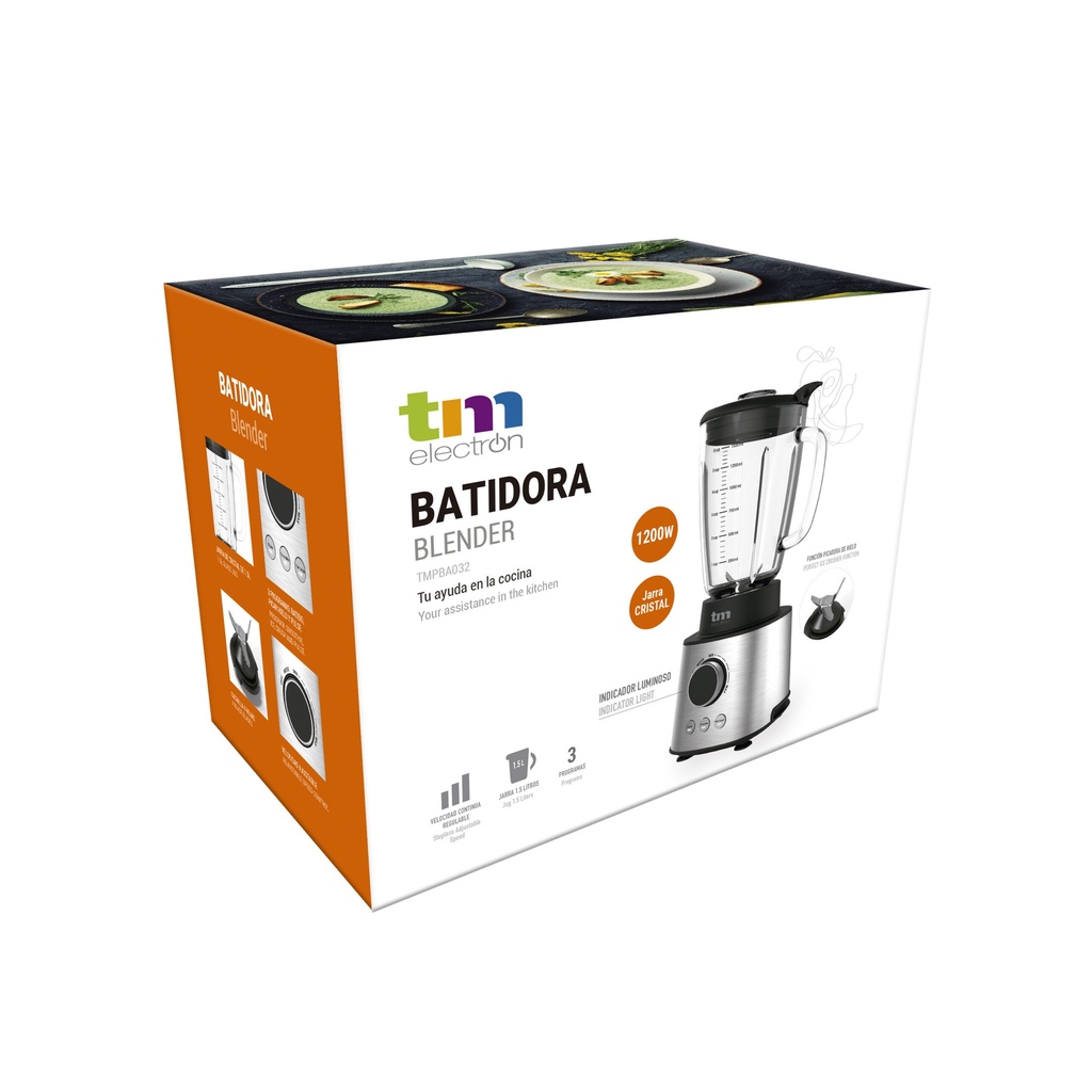 Batidora de vaso 1200W inox 1.5 litros TME. Mod. TMPBA032