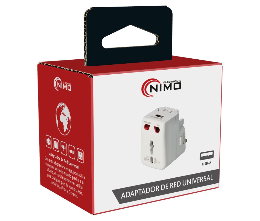 Adaptador Red universal múltiple con USB 2.1A. Mod. MEL077