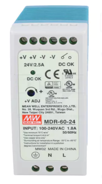Fuente de alimentación 24V 60W 2.5A carril din. Mod. MDR-60-24