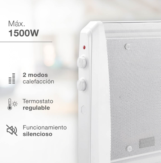 Radiador de mica Kambal Máx. 1500W Blanco. Mod. 301015010