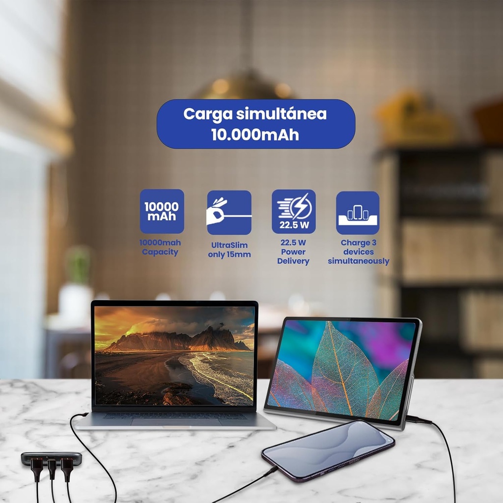 Power bank slim 10000mAh carga rápida Ewent. Mod. EW1161