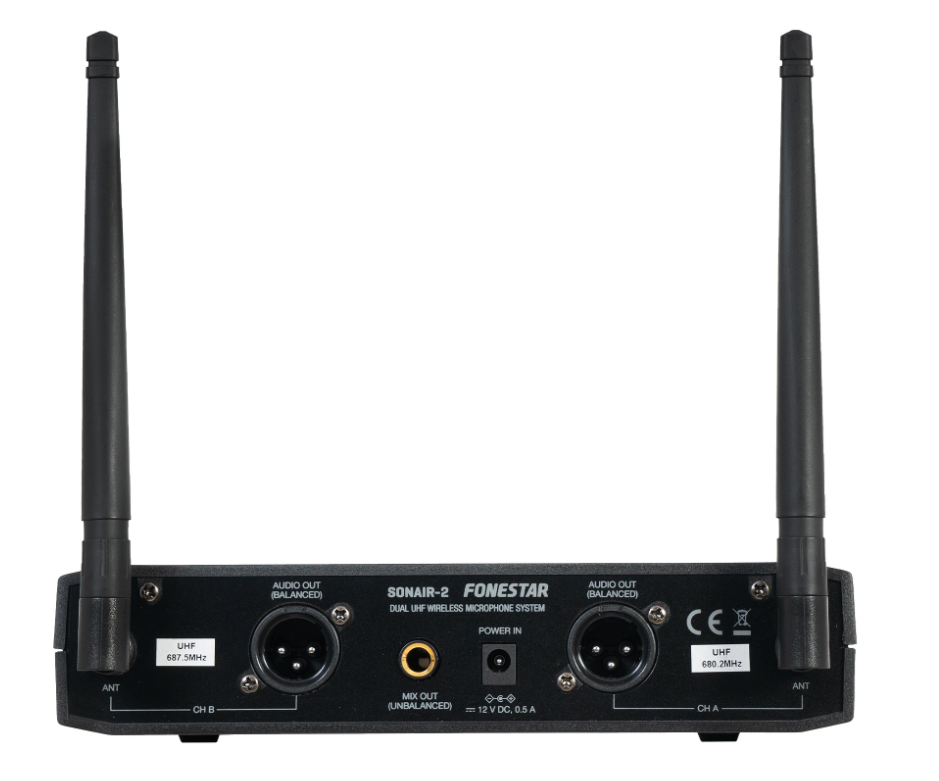 Micrófono de mano inalámbrico doble UHF Fonestar. Mod. SONAIR-2N