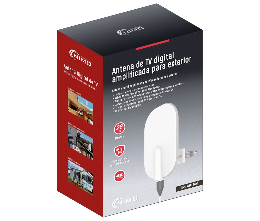 Antena TV amplificada LTE 5G balcón. Mod. ANT200