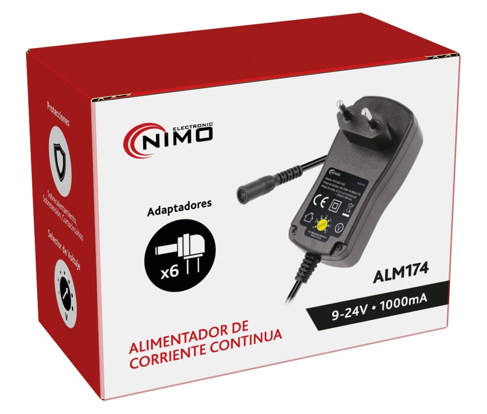 Alimentador Regulable Manual 9..24Vcc/24W/1.000mA. Mod. ALM174