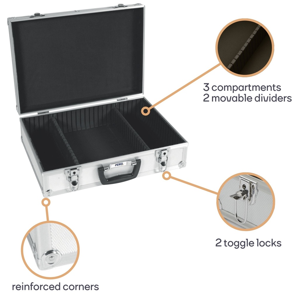 Maletín de herramientas aluminio 425x305x125mm 16.2l. Mod. 1819