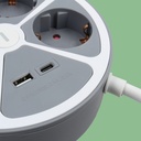 Base múltiple 4 tomas + USB + USB C 12W 1.5 metros. Mod. TMUAD554CB
