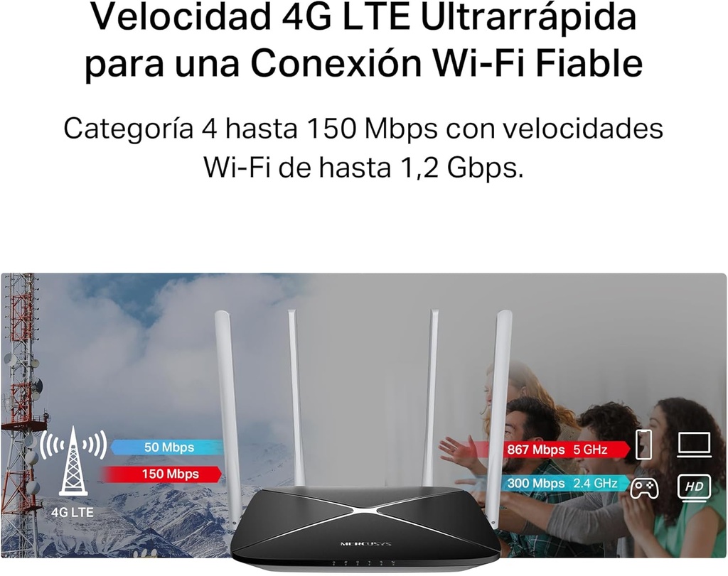 Router 4G Wifi SIM CAT4 AC1200 Mercusys. Mod. MB135-4G