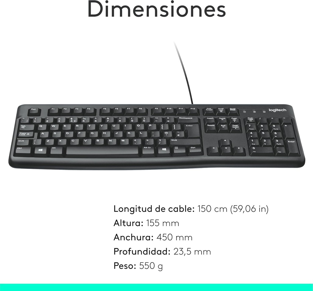 Teclado con cable OEM USB negro Logitech. Mod. K120