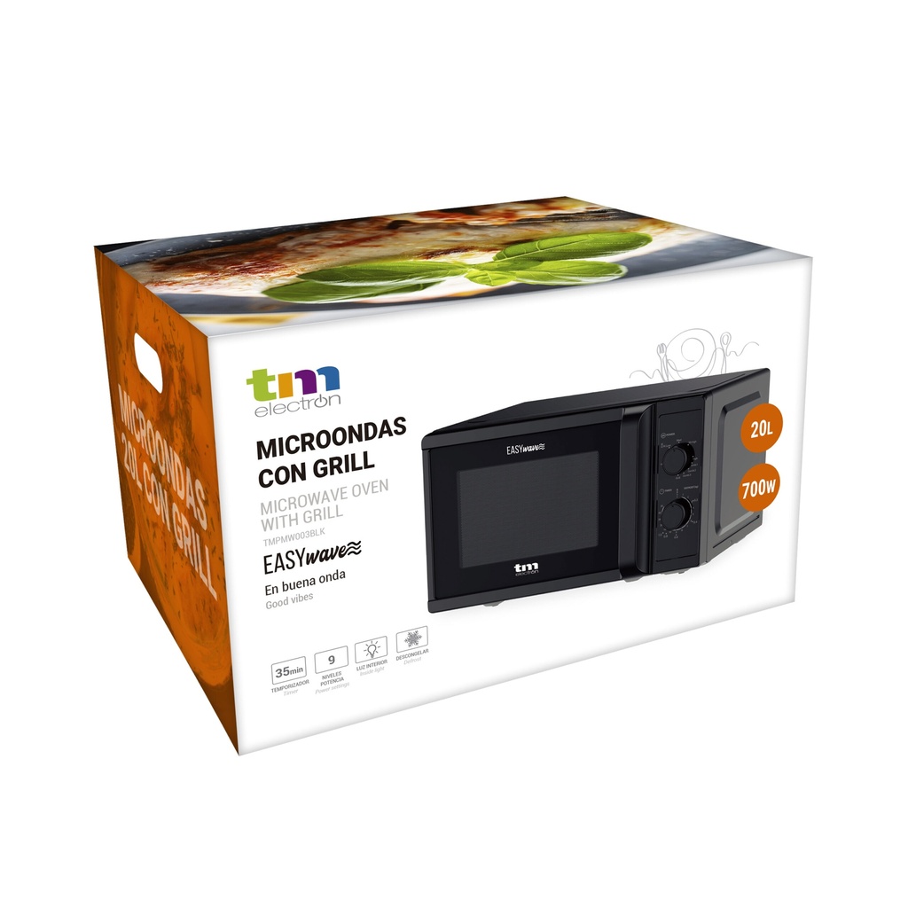 Microondas con grill 20 litros 700W negro TM. Mod. TMPMW003BLK